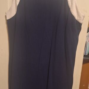 Women's Navy and White Sleeveless Dress